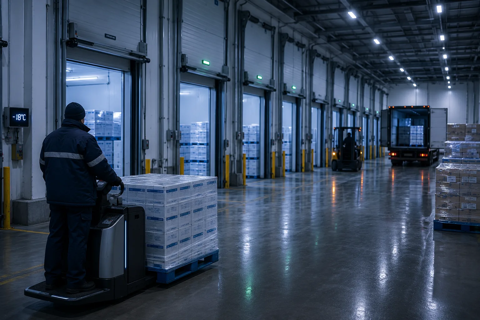 Armazém de logística farma com câmaras frias